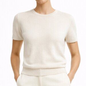 $295 VINTAGE Neiman Marcus XL Cashmere Sweater Cream Short Sleeve Luxe Minimal